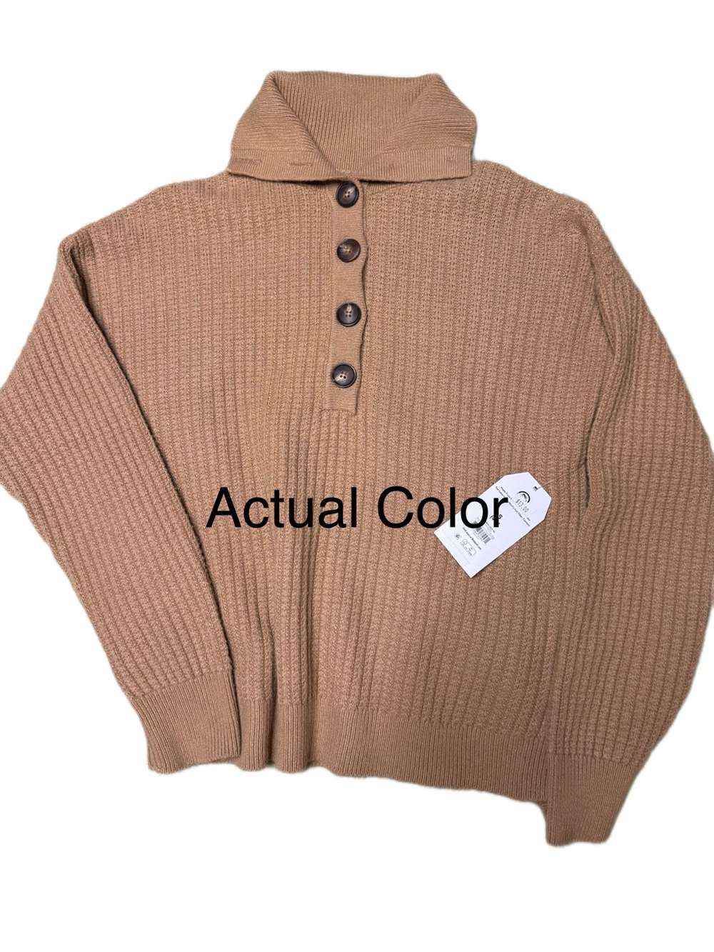 NWT Women's Ribbed Button-Neck Sweater in Camel SOFT Size S (4-6) CASUAL